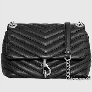 Rebecca Minkoff Edie Leather Crossbody Bag Purse in Black/Silver